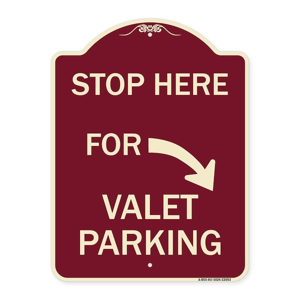 Stop Here for Valet Parking Right Arrow Heavy-Gauge Aluminum Sign, 24" x 18", BU-1824-22853